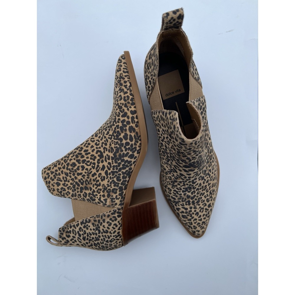 Dolce Vita SAMY Leather Leopard Print Pull On Ankle Boot Shoe Size 8.5M